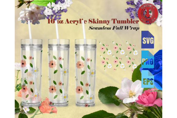 16oz Acrylic Skinny Tumbler Flowers