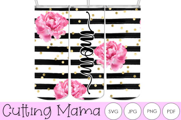 20 Oz Striped Black White Mom Tumbler