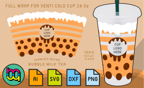 24oz Venti Cold Cup Bubble Milk Tea Wrap