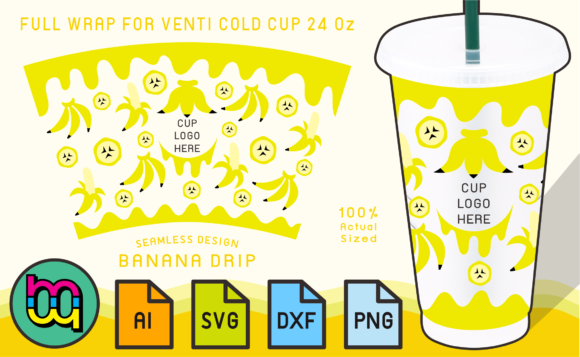 24oz Venti Cold Cup Fullwrap Banana Drip