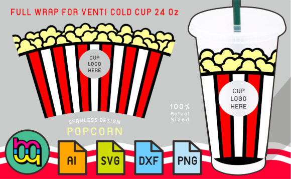 24oz Venti Cold Cup Fullwrap Popcorn