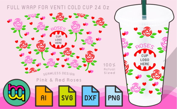 24oz Venti Cold Cup Fullwrap Rose Roses