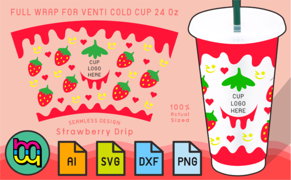 24oz Venti Cold Cup Fullwrap Strawberry