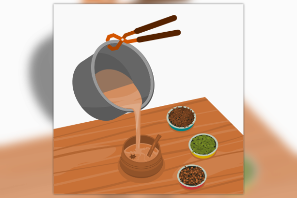 Pouring Masala Chai from Pan into Cup